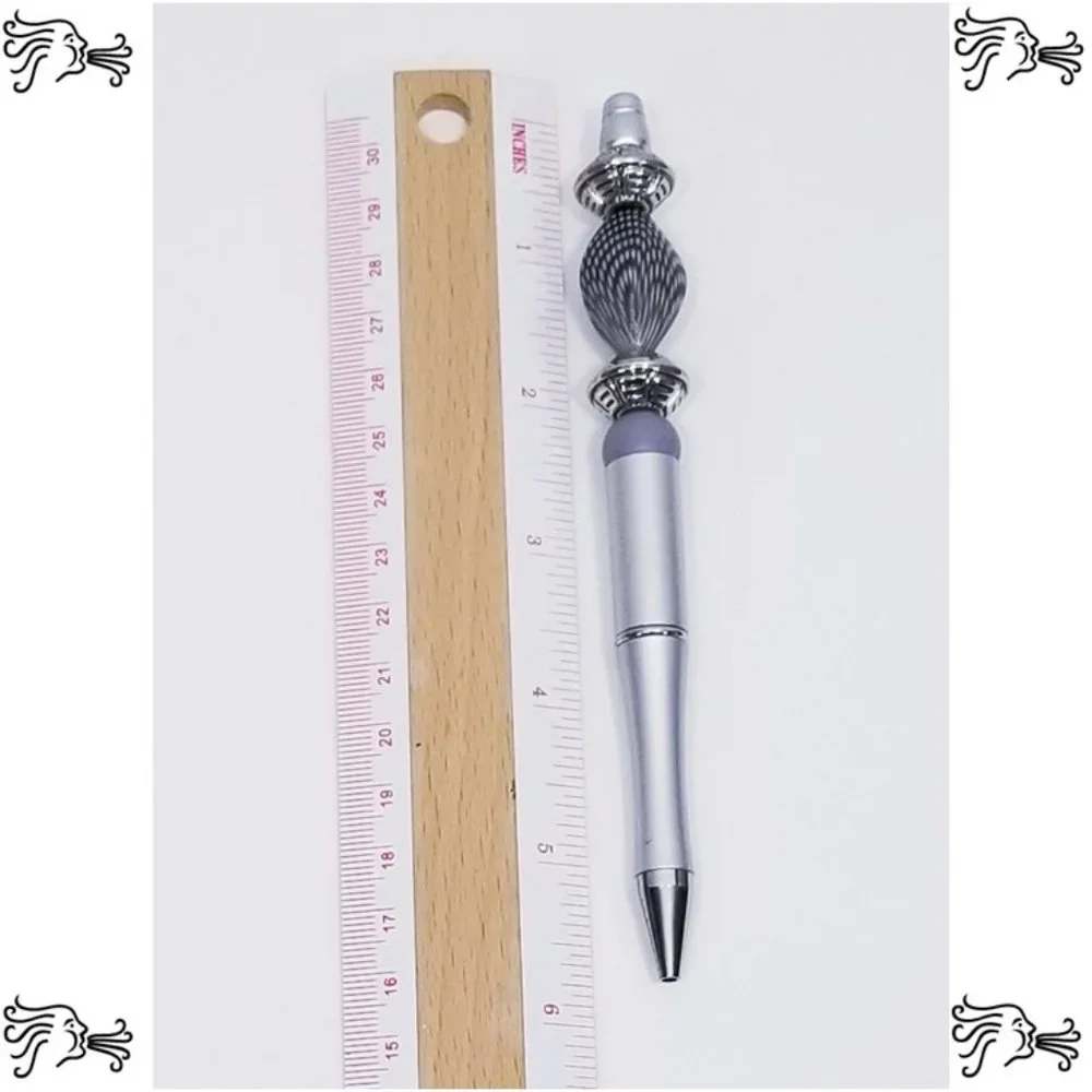Silver Beaded Pens Includes Pouch and Ink Refill